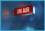 "On Air" sign from a TV studio.